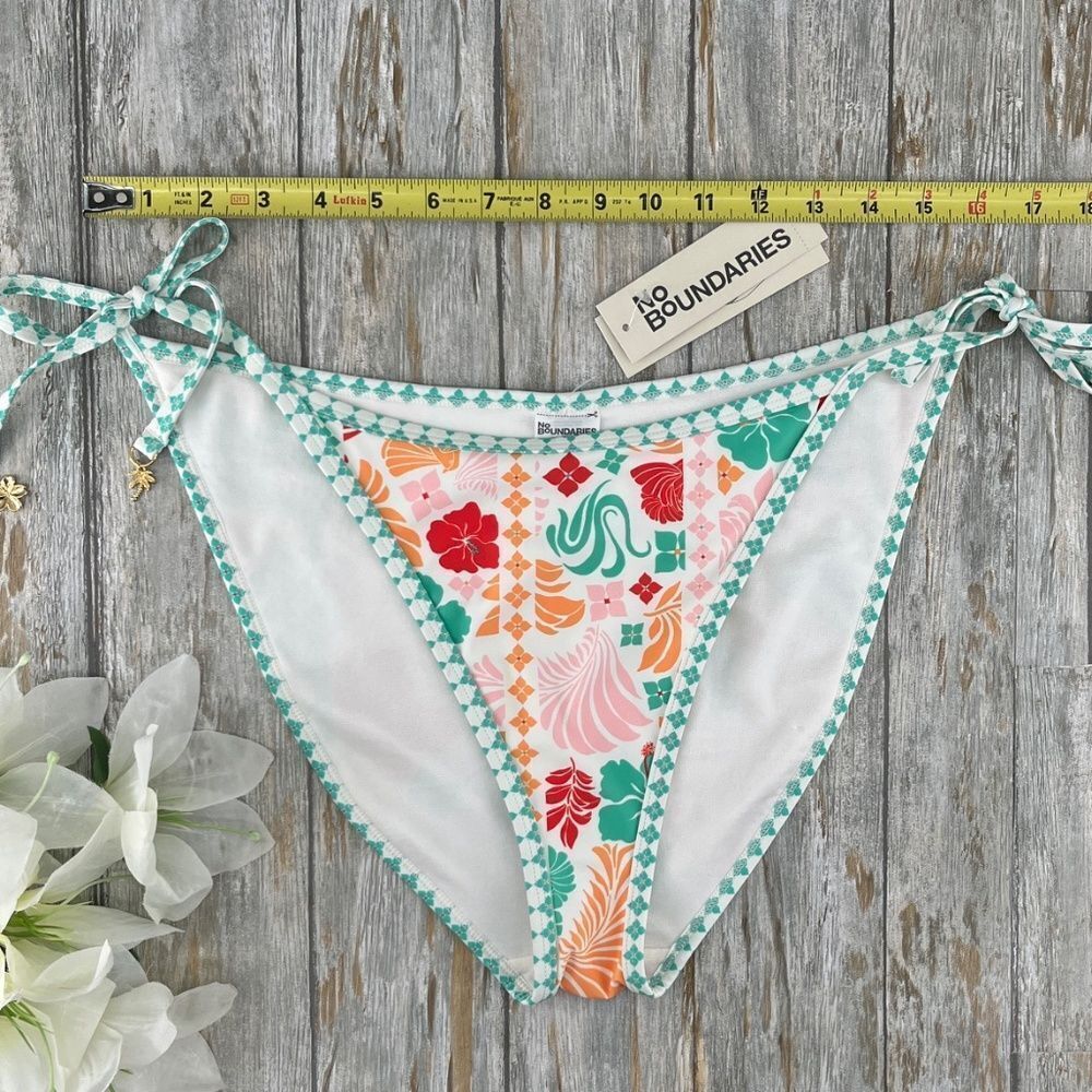 Women's Side Tie Bikini Swim Bottoms with Charms Size L